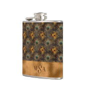 Monogram Gold Peacock Feather Monogram Elegant Per Flachmann (Links)