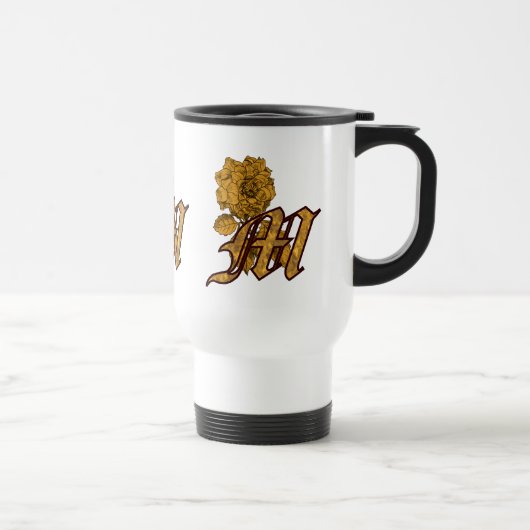 Monogram Gold Peony Floral Travel Mug Reisebecher (Rechts)