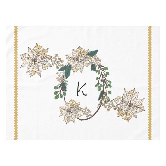 Monogram Gold Pointsettia Holiday Tableclout Tischdecke (Vorderseite (Horizontal))