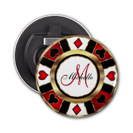 Monogram Gold Poker Chip Design Flaschenöffner