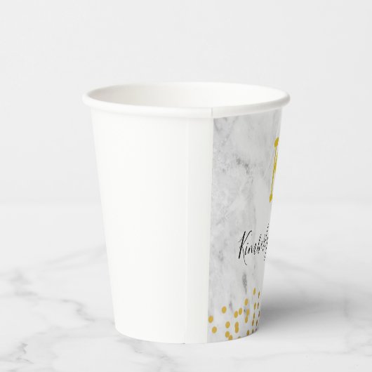 Monogram Gold Punkte auf Marmor Pappbecher (Rechts)