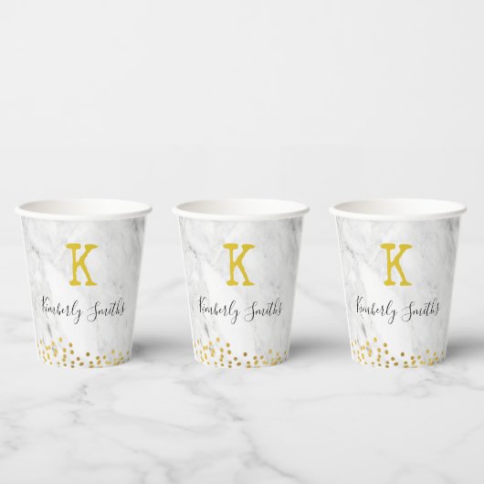 Monogram Gold Punkte auf Marmor Pappbecher (Multi)