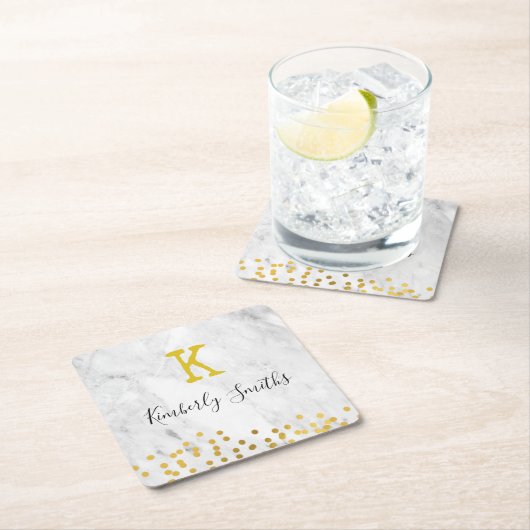 Monogram Gold Punkte auf Marmor Rechteckiger Pappuntersetzer (Vor Ort)