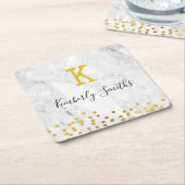 Monogram Gold Punkte auf Marmor Rechteckiger Pappuntersetzer (angewinkelt)