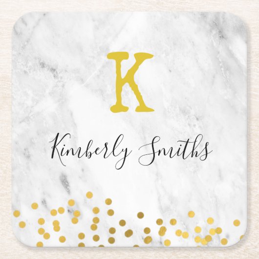 Monogram Gold Punkte auf Marmor Rechteckiger Pappuntersetzer (Vorderseite)