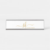 Monogram Gold Script Calligrafy Modern Custom Schreibtischnamensplakette (Vorderseite )