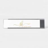 Monogram Gold Script Calligrafy Modern Custom Schreibtischnamensplakette (Vorderseite )