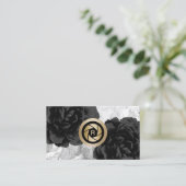 Monogram Gold Shutter Black Floral Visitenkarte (Stehend Vorderseite)