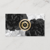 Monogram Gold Shutter Black Floral Visitenkarte (Vorderseite)