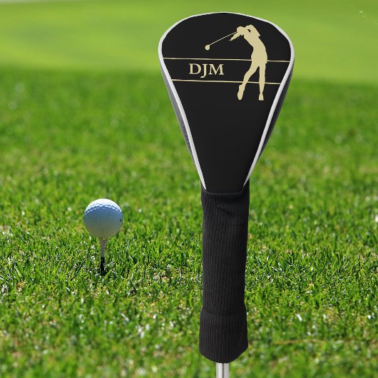 Monogram Gold Silhouette Female Golfer Golf Headcover