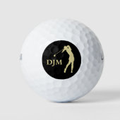 Monogram Gold Silhouette Female Golfer Golfball (Vorderseite)