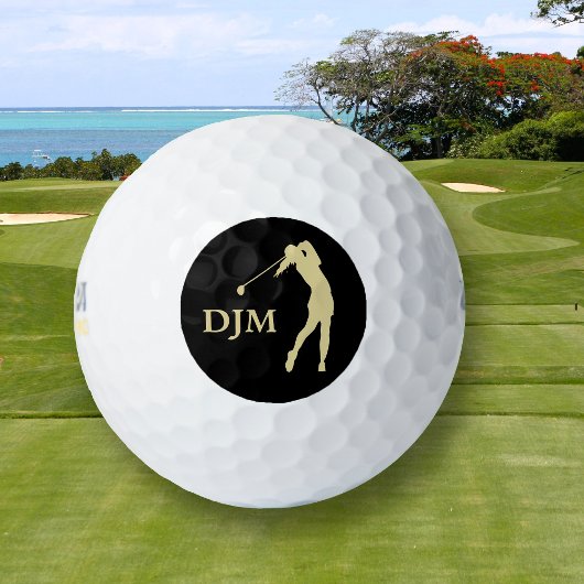 Monogram Gold Silhouette Female Golfer Golfball