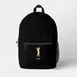 Monogram Gold Silhouette Golfer Bedruckter Rucksack