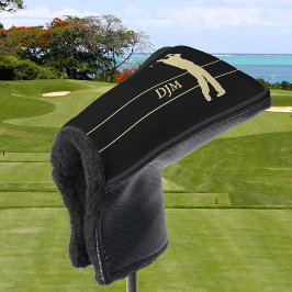 Monogram Gold Silhouette Golfer Golf Putter Cover Golf Headcover