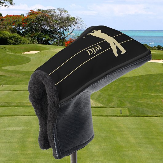 Monogram Gold Silhouette Golfer Golf Putter Cover Headcover