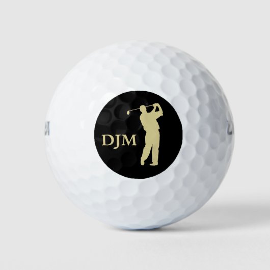 Monogram Gold Silhouette Golfer Golfball (Vorderseite)