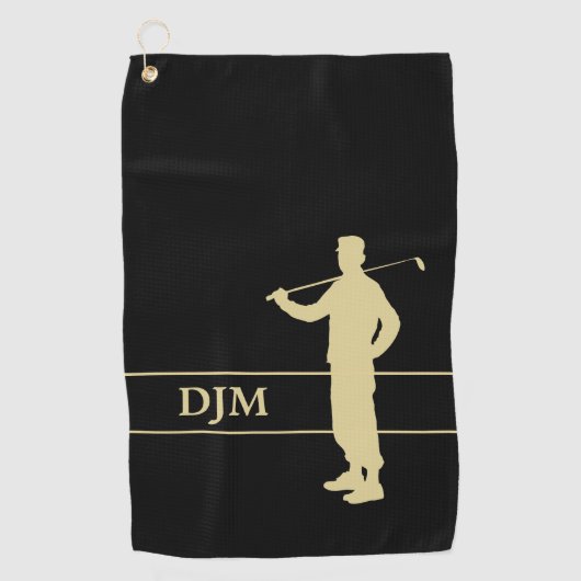 Monogram Gold Silhouette Golfer Golfhandtuch (Vorderseite)