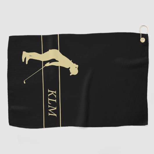Monogram Gold Silhouette Golfer Golfhandtuch (Horizontal)