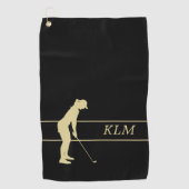 Monogram Gold Silhouette Golfer Golfhandtuch (Vorderseite)