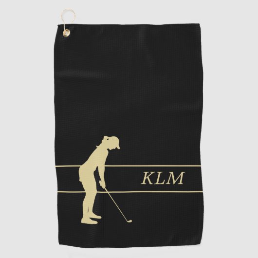 Monogram Gold Silhouette Golfer Golfhandtuch (Vorderseite)