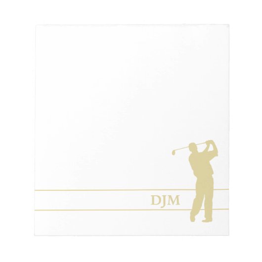 Monogram Gold Silhouette Golfer Notizblock (Vorderseite)