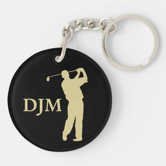 Monogram Gold Silhouette Golfer Schlüsselanhänger (Rückseite)