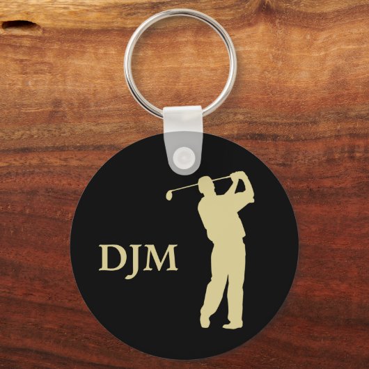 Monogram Gold Silhouette Golfer Schlüsselanhänger (Vorderseite)