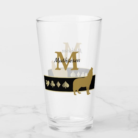 Monogram Gold Silhouette Howling Wolf Glas (Vorderseite)