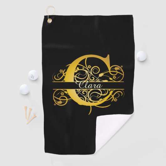 Monogram Gold Silhouette Letter C Golfhandtuch (Insitu)
