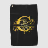 Monogram Gold Silhouette Letter C Golfhandtuch (Vorderseite)