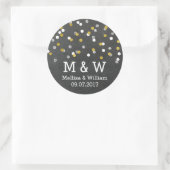 Monogram Gold Silver Confetti Gastgeschenk Hochzei Runder Aufkleber (Tasche)
