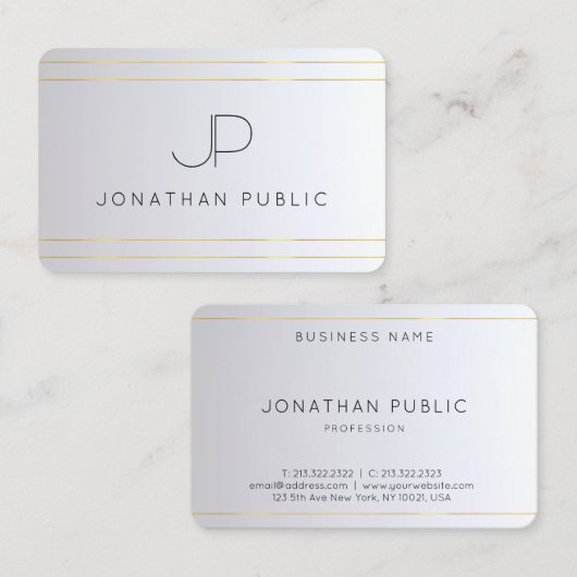 Monogram Gold Silver Elegant Template Visitenkarte (Vorne/Hinten)