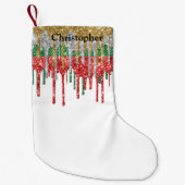 Monogram Gold Silver Red Green Glitzer Tropfen Kleiner Weihnachtsstrumpf (Vorderseite)