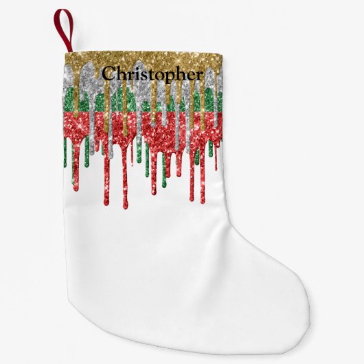 Monogram Gold Silver Red Green Glitzer Tropfen Kleiner Weihnachtsstrumpf (Vorderseite)