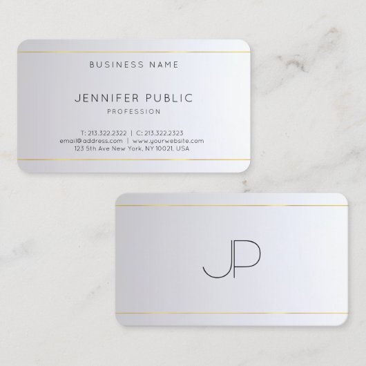 Monogram Gold Silver Rounded Elegant Template Visitenkarte (Vorne/Hinten)
