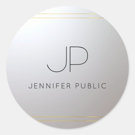 Monogram Gold Silver Template Initial Letter Glam Runder Aufkleber (Vorderseite)