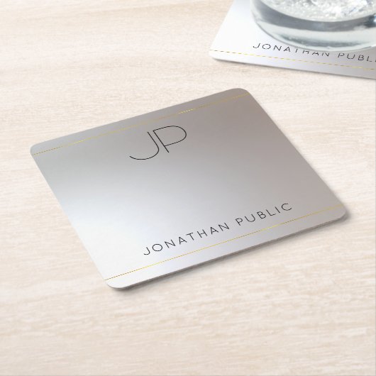 Monogram Gold Silver Template Moderne Elegant Rechteckiger Pappuntersetzer (angewinkelt)