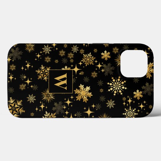 Monogram Gold Snowflakes und Stars Case-Mate iPhone Hülle (Rückseite (Horizontal))