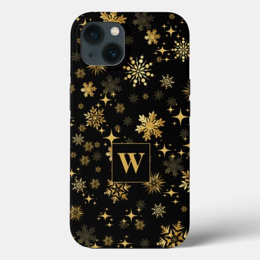 Monogram Gold Snowflakes und Stars Case-Mate iPhone Hülle (Rückseite)
