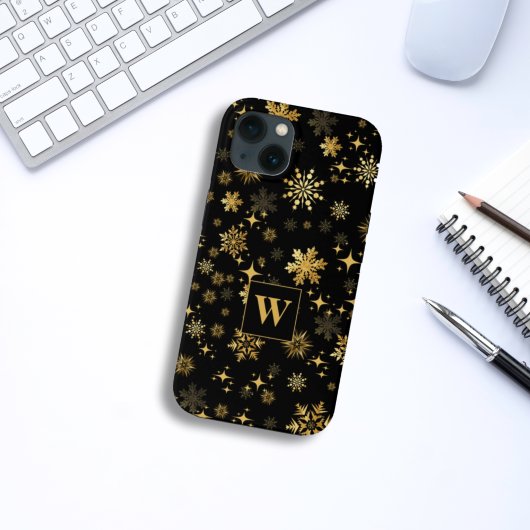 Monogram Gold Snowflakes und Stars Case-Mate iPhone Hülle