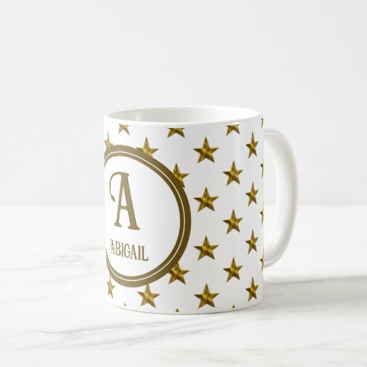 Monogram Gold Star Pattern Persönliche Initialzünd Kaffeetasse (VorderseiteRechts)