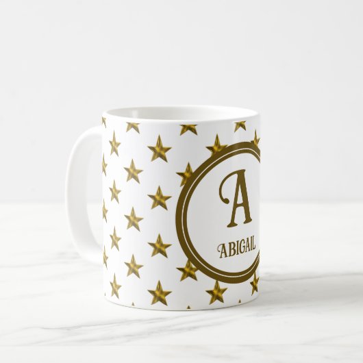Monogram Gold Star Pattern Persönliche Initialzünd Kaffeetasse (Vorderseite Links)