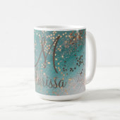 Monogram Gold Stars auf Aquamarinem Glitzer Kaffeetasse (VorderseiteRechts)