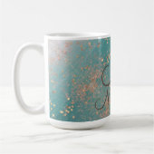 Monogram Gold Stars auf Aquamarinem Glitzer Kaffeetasse (Links)