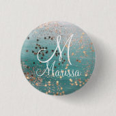 Monogram Gold Stars auf Aquamarinen Button (Vorderseite)