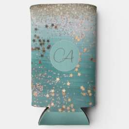 Monogram Gold Stars auf Aquamarinen Selters Dosenkühler