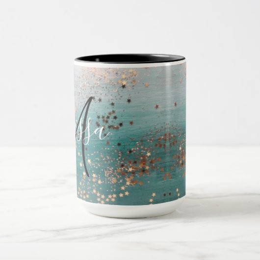 Monogram Gold Stars auf der Aquamarin Coffee Tasse (Zentrum)