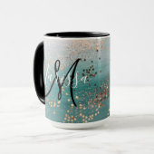 Monogram Gold Stars auf der Aquamarin Coffee Tasse (Vorderseite Links)