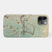 Monogram Gold Stars auf Sea Green Case-Mate iPhone Hülle (Rückseite (Horizontal))