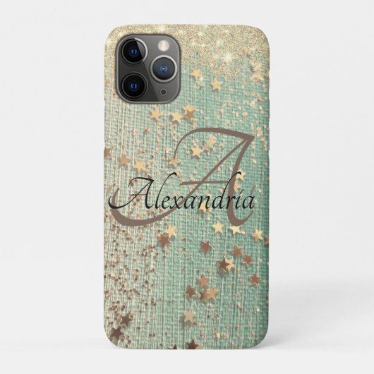 Monogram Gold Stars auf Sea Green Case-Mate iPhone Hülle (Rückseite)